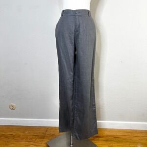 Garnet Hill Classic Linen Trousers Pants Gray Straight Leg Belt Loops Size 8‎